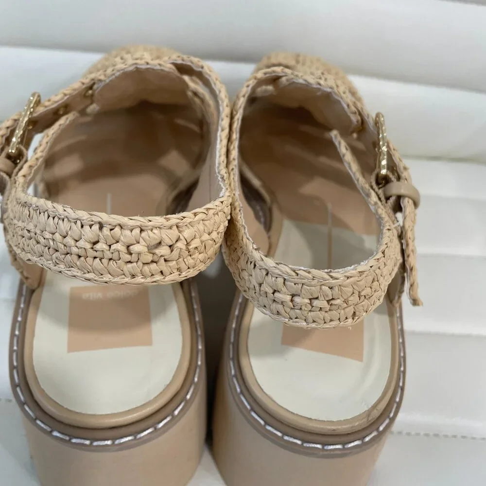 Dolce Vita Size 8 • Beige Raffia Platform Sandals Ankle Strap Boho Summer - Picture 5 of 9